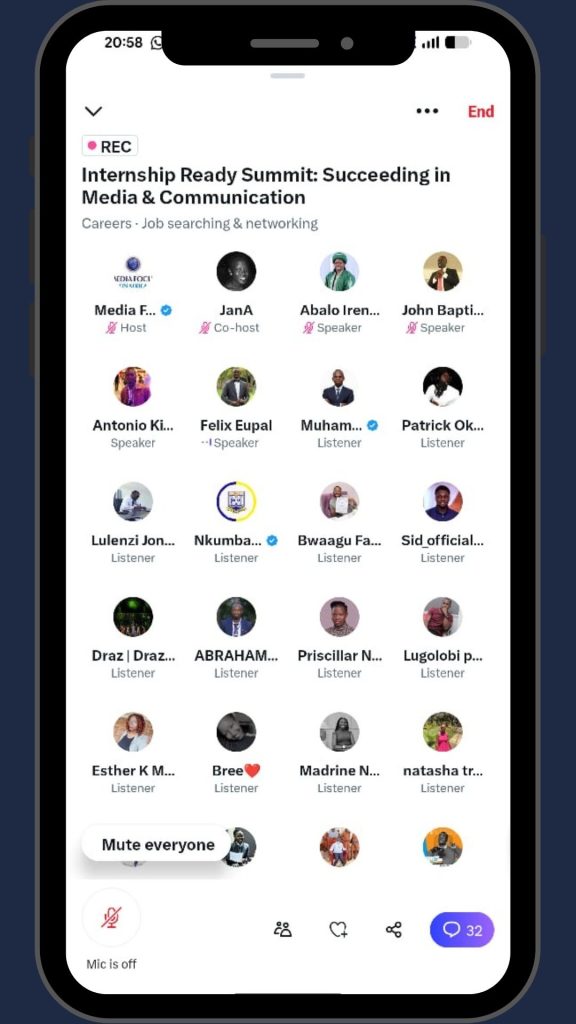 Some of the participants who joined the Media Internship summit via X(Twitter Spaces)